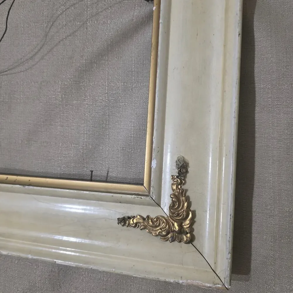 Vintage Cream & Gold Solid Wood Picture Frame with Ornate Brass Corner Appliqués